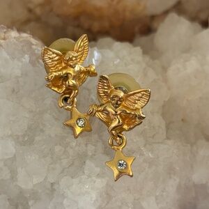 Vintage Angel with Dangle Rhinestone Star Earrings